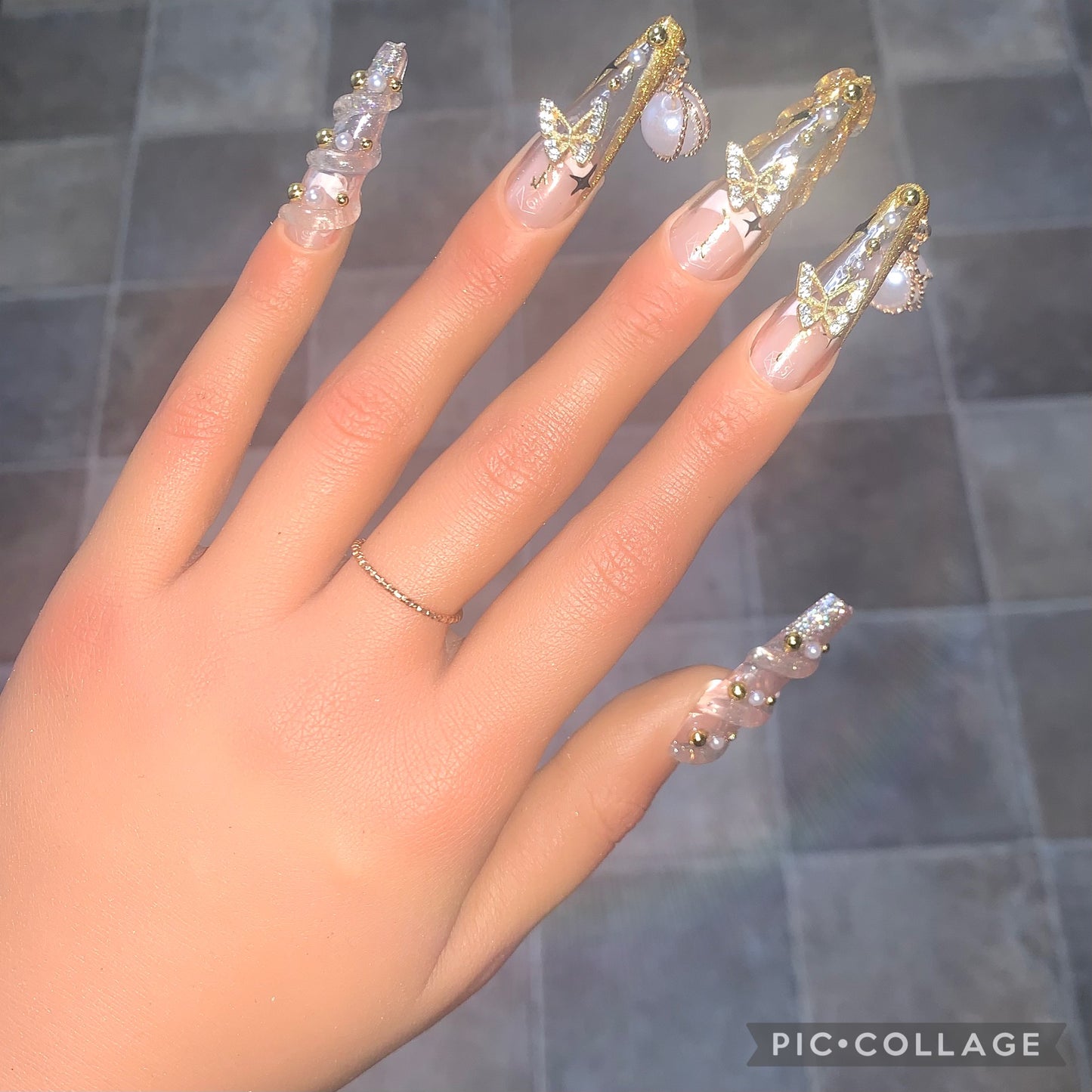 A3 Gold Pearl Nails